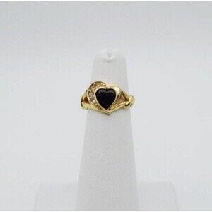 Avon sz 4 Rhinestone Heart Fashion Pinky Ring Gold Tone